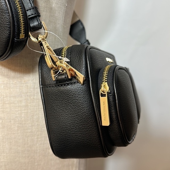 Michael Kors leather Jet Set travel crossbody black tech pocket pouches AirPods - Picture 3 of 12